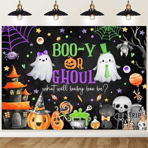 Avezano Halloween Gender Reveal Backdrop Booy or Ghoul Gender Reveal Party Decorations Boo-y or Ghoul Will Baby Boo Be Banner Supplies Photo Booth Prop(7x5ft)