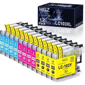 HGZ LC103XL Compatible Color Ink Cartridge Replacement for LC103 LC103XL Worked for MFC J870DW J450DW J470DW J650DW J4410DW J4510DW J4710DW J6720 (4 Cyan, 4 Magenta, 4 Yellow, 12 Pack)