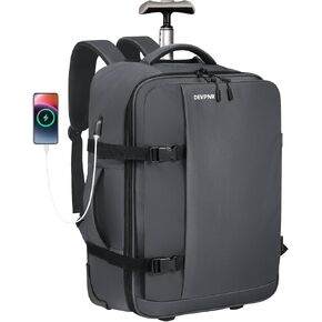 Rolling Backpack for Women Men, Carry on Luggage Travel Backpack with Wheels for Adults, 40L Airline Rolling Laptop Bag, 17 Inch Laptop Trolley Backpack for Overnight Travel Business (Black)