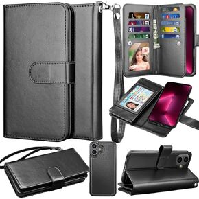 Takfox Wallet Case for iPhone 16 Plus,for iPhone 16 Plus Case, PU Leather Credit Card Holder Phone Case [9 Card Slots] Folio Flip Detachable Magnetic Cover Kickstand & Carrying Wrist Strap, Rose Gold