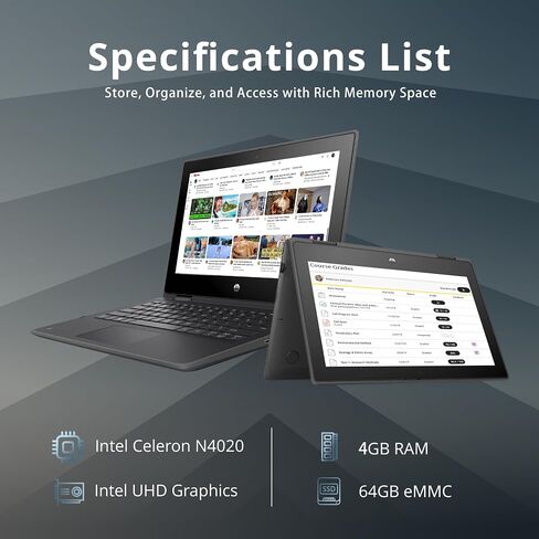 HP Probook x360 11 G5 EE 11.6'' HD 2-in-1 Touchscreen Laptop, Intel Celeron N4020, 4GB RAM, 192GB Storage(64GB eMMC+128GB USB), Intel UHD Graphics, HD Webcam, Wi-Fi, Bluetooth, Gray, Win 10 Pro in Saudi Arabia