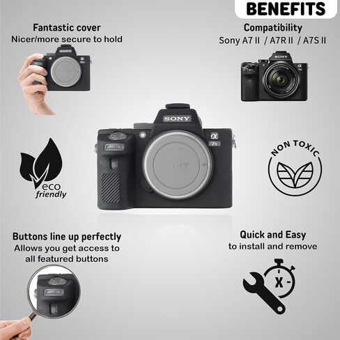 Camera Case for A7II/ A7RII / A7SII / A7MII - Protective Silicone DSLR Skin Cover, Detachable Cage, Shockproof, Dustproof (Black) in Saudi Arabia