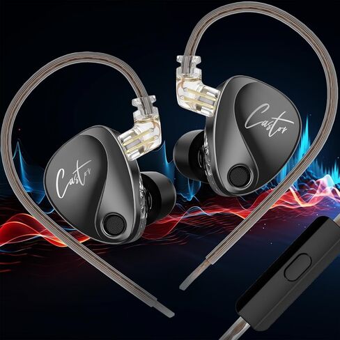 Podcast IEM Earphones KZ Castor - Adjustable Enhanced Bass, Harman Target, Detachable Wired in Ear Monitor Headphones for Musicians Drum Guitar, Audífonos Intraurales (with Mic) in Saudi Arabia
