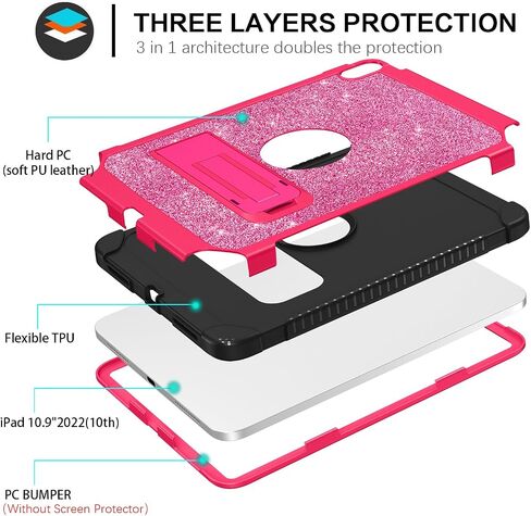 BENTOBEN for iPad 10th Generation Case, iPad 10.9 Case 2022 with Kickstand Glitter Sparkly 3 Layers Rugged Shockproof Protective Tablet Cover Case for iPad 10.9 Inch 2022 Release, Rose Gold in Saudi Arabia
