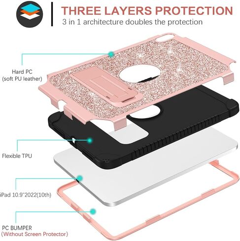 BENTOBEN for iPad 10th Generation Case, iPad 10.9 Case 2022 with Kickstand Glitter Sparkly 3 Layers Rugged Shockproof Protective Tablet Cover Case for iPad 10.9 Inch 2022 Release, Rose Gold in Saudi Arabia
