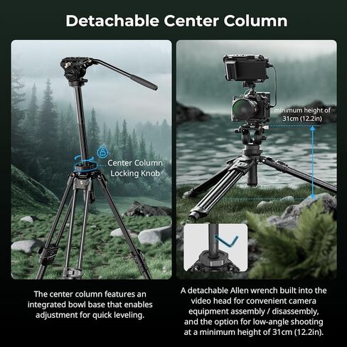 SmallRig AD-50Pro Heavy Duty Video Tripod, Carbon Fiber Lightweight Tripod with FreeSpeed One-Step Height Adjustment, Fluid Head, Dual-Mode QR Plate, Center Column, Weight 7lb, Load up 13.2lb-4420 in Saudi Arabia