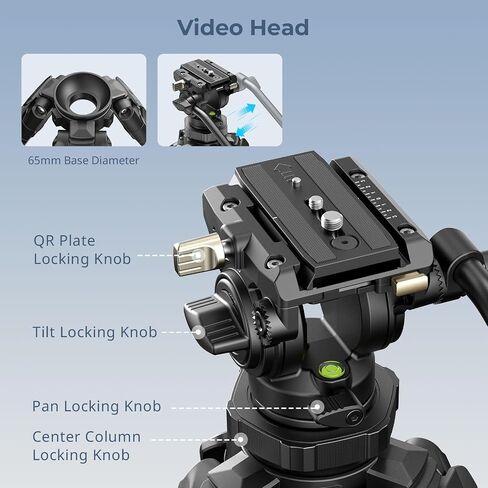 SmallRig AD-50Pro Heavy Duty Video Tripod, Carbon Fiber Lightweight Tripod with FreeSpeed One-Step Height Adjustment, Fluid Head, Dual-Mode QR Plate, Center Column, Weight 7lb, Load up 13.2lb-4420 in Saudi Arabia