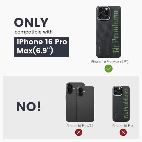PITAKA for iPhone 16 Pro Max Case Compatible with MagSafe, Thin & Light Case iPhone 16 Pro Max with a Caseless Feel, Glow in the Dark, 1500D Aramid Fiber Woven [Luminous Tactile Woven Case-NoProblemo] in Kuwait