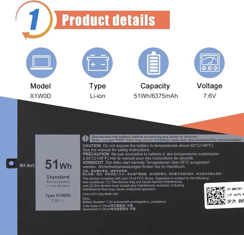 بطارية كمبيوتر محمول ASODI X1W0D متوافقة مع Dell XPS 13 7390 2 في 1 / XPS 13 9310 2 في 1 P103G P103G001 P103G002 Series 52TWH XX3T7 0XX3T7 00FDRT X1WOD MM6M8 0MM6M8 51Wh/6375mAh in Saudi Arabia