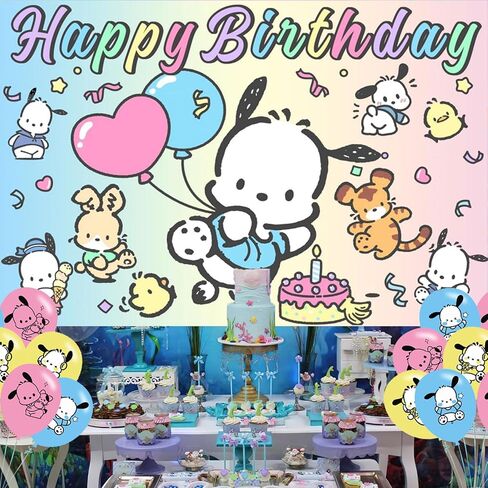 Pochacco لوازم الحفلات 5x3 الفينيل Pochacco خلفية ملصق عيد ميلاد زينة راية كعكة الجدول ديكور استحمام الطفل راية التصوير الفوتوغرافي خلفية كشك الدعائم فيديو تبادل لاطلاق النار الستائر in Saudi Arabia
