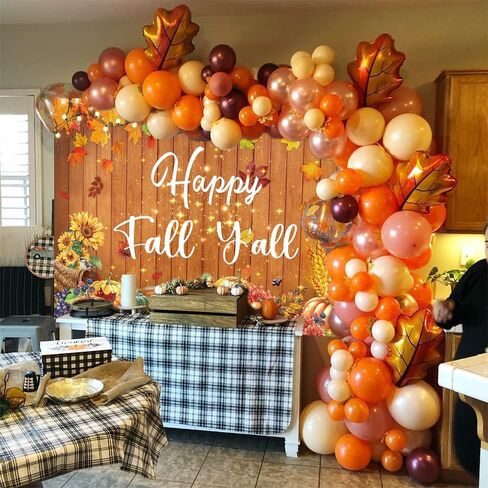 Happy Fall Y'all راية خلفية 7x5FT الخريف أوراق القيقب اليقطين الخشب جدار خلفية للتصوير الفوتوغرافي الخريف عيد الشكر زينة الحفلات لوازم صور الدعائم in Kuwait