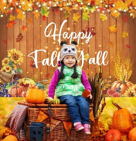 Happy Fall Y'all راية خلفية 7x5FT الخريف أوراق القيقب اليقطين الخشب جدار خلفية للتصوير الفوتوغرافي الخريف عيد الشكر زينة الحفلات لوازم صور الدعائم in Kuwait