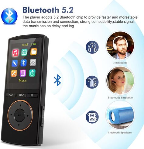 مشغل MP3، مشغلات MP3 Safuciiv بسعة 36 جيجابايت، بلوتوث 5.2، راديو FM، جودة صوت لا تفقد، تسجيل بلمسة واحدة - تجربة صوتية استثنائية لمحبي الموسيقى أثناء التنقل، أسود in Saudi Arabia
