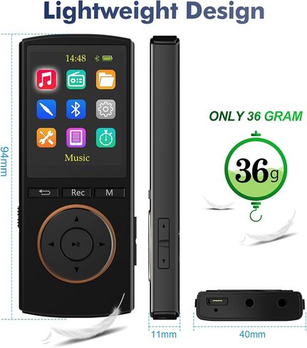 مشغل MP3، مشغلات MP3 Safuciiv بسعة 36 جيجابايت، بلوتوث 5.2، راديو FM، جودة صوت لا تفقد، تسجيل بلمسة واحدة - تجربة صوتية استثنائية لمحبي الموسيقى أثناء التنقل، أسود in Saudi Arabia