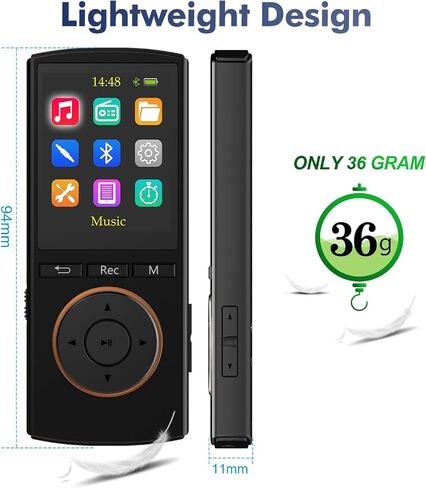 مشغل MP3، مشغلات MP3 Safuciiv بسعة 36 جيجابايت، بلوتوث 5.2، راديو FM، جودة صوت لا تفقد، تسجيل بلمسة واحدة - تجربة صوتية استثنائية لمحبي الموسيقى أثناء التنقل، أسود in Saudi Arabia
