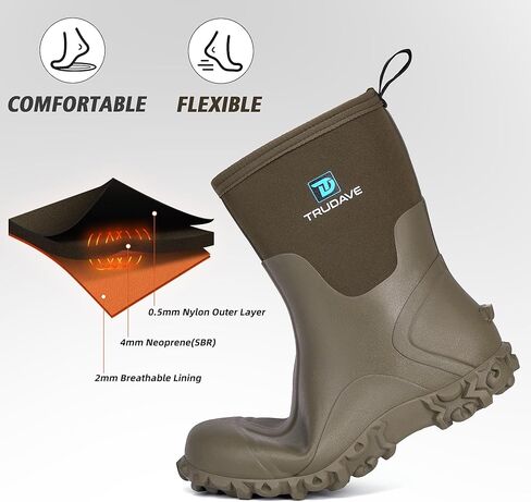 أحذية مطاطية للرجال، أحذية مطر معزولة من النيوبرين مقاس 6 مم مع ساق فولاذية، أحذية عمل مقاومة للماء متوسطة الساق للرجال، أحذية طين متينة مضادة للانزلاق للزراعة والبستنة والصيد، مقاس 7-13 in Kuwait