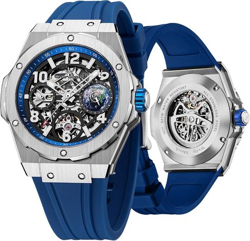 WM Welly Merck Men's Watch, Automatic Watches for Men, 24H/Second Subdial, Silver 316 Stainless Steel Case, Mechanical Dress Watch for Men Business, Water Resistant in Saudi Arabia