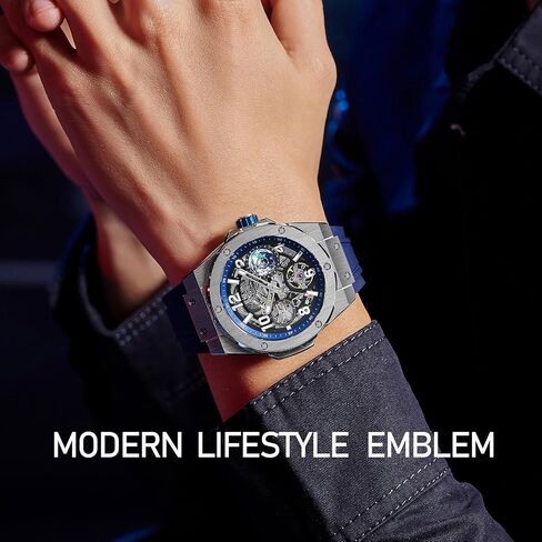 WM Welly Merck Men's Watch, Automatic Watches for Men, 24H/Second Subdial, Silver 316 Stainless Steel Case, Mechanical Dress Watch for Men Business, Water Resistant in Saudi Arabia