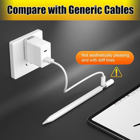 شاحن AGVEE بطول 3.3 قدم لقلم Apple Pencil (USB-C) الجيل 3 وقلم رصاص USB-C آخر، سلك شحن رفيع ناعم للغاية بزاوية 90 درجة، أبيض in Saudi Arabia