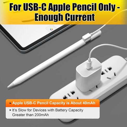 شاحن AGVEE بطول 3.3 قدم لقلم Apple Pencil (USB-C) الجيل 3 وقلم رصاص USB-C آخر، سلك شحن رفيع ناعم للغاية بزاوية 90 درجة، أبيض in Saudi Arabia