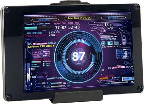 PC CPU HDD Data Monitor, 3.5in IPS Computer Temperature Display with Holder, Live Readouts GPU Internet Speed Weather Visual Theme Editor, USB Computer Temp Monitor for RasPi, for in Saudi Arabia