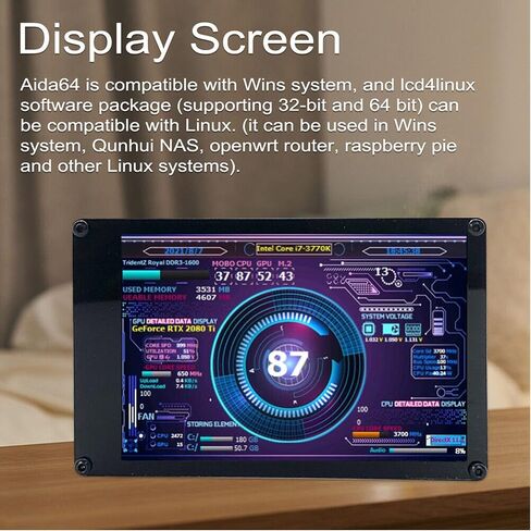PC CPU HDD Data Monitor, 3.5in IPS Computer Temperature Display with Holder, Live Readouts GPU Internet Speed Weather Visual Theme Editor, USB Computer Temp Monitor for RasPi, for in Saudi Arabia