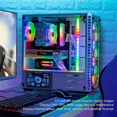 PC CPU HDD Data Monitor, 3.5in IPS Computer Temperature Display with Holder, Live Readouts GPU Internet Speed Weather Visual Theme Editor, USB Computer Temp Monitor for RasPi, for in Saudi Arabia