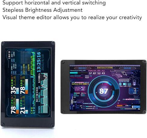 PC CPU HDD Data Monitor, 3.5in IPS Computer Temperature Display with Holder, Live Readouts GPU Internet Speed Weather Visual Theme Editor, USB Computer Temp Monitor for RasPi, for in Saudi Arabia