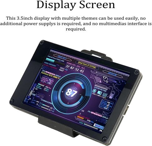 PC CPU HDD Data Monitor, 3.5in IPS Computer Temperature Display with Holder, Live Readouts GPU Internet Speed Weather Visual Theme Editor, USB Computer Temp Monitor for RasPi, for in Saudi Arabia
