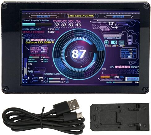 PC CPU HDD Data Monitor, 3.5in IPS Computer Temperature Display with Holder, Live Readouts GPU Internet Speed Weather Visual Theme Editor, USB Computer Temp Monitor for RasPi, for in Saudi Arabia