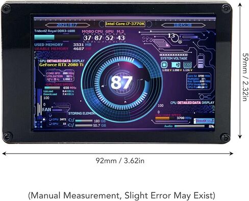 PC CPU HDD Data Monitor, 3.5in IPS Computer Temperature Display with Holder, Live Readouts GPU Internet Speed Weather Visual Theme Editor, USB Computer Temp Monitor for RasPi, for in Saudi Arabia
