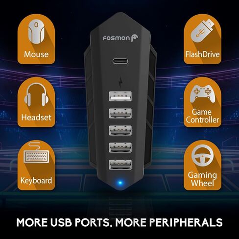 موزع USB Fosmon لجهاز PS5، شاحن موسع USB عالي السرعة بـ 5 منافذ لجهاز PlayStation 5 (القرص/الإصدار الرقمي)، 4 USB + 1 شحن USB + منفذ واحد من النوع C - أسود (ليس لـ 2023 PS5 Slim) in Kuwait