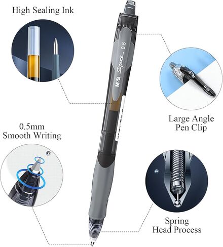 M&G 30 Pcs Gel Pens, 0.5mm Black Ink Gel Pen Fine Point Pens, Retractable Gel Ink Rollerball Pens, Quick Dry Gel Ink Pens with Large Capacity Ink Smooth Writing for Office School Women Men (Modern) in Kuwait