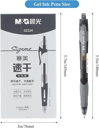 M&G 30 Pcs Gel Pens, 0.5mm Black Ink Gel Pen Fine Point Pens, Retractable Gel Ink Rollerball Pens, Quick Dry Gel Ink Pens with Large Capacity Ink Smooth Writing for Office School Women Men (Modern) in Kuwait