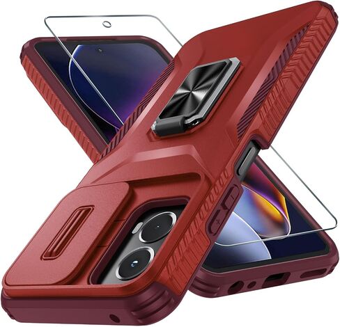 for Motorola Moto G Power 5G 2024 Case with Tempered Glass Screen Protector and Camera Lens Cover,Rotated Ring Stable Kickstand,Heavy Duty Shockproof Protective Phone Cover-Black in Saudi Arabia