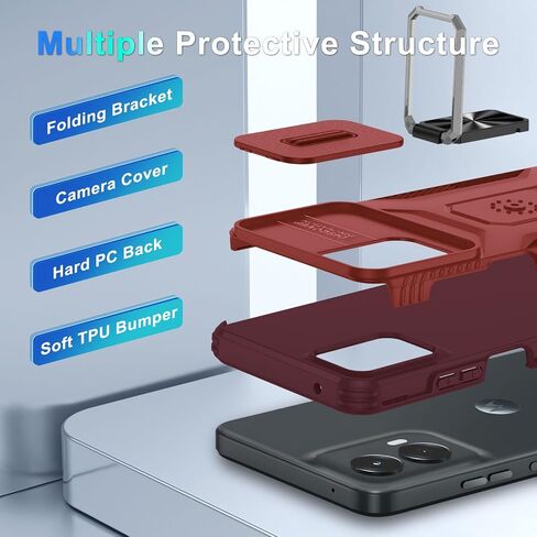for Motorola Moto G Power 5G 2024 Case with Tempered Glass Screen Protector and Camera Lens Cover,Rotated Ring Stable Kickstand,Heavy Duty Shockproof Protective Phone Cover-Black in Saudi Arabia