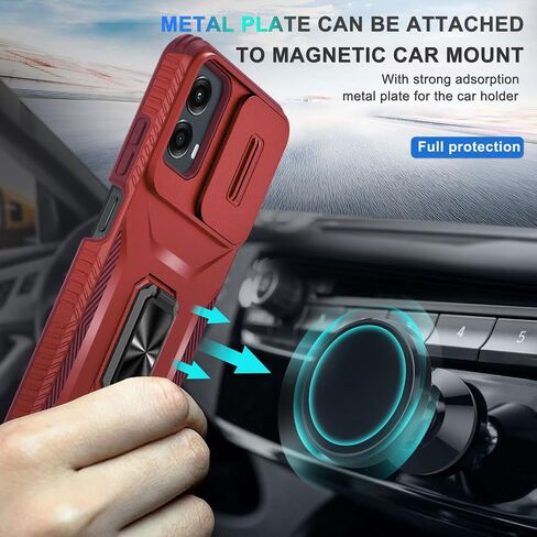 for Motorola Moto G Power 5G 2024 Case with Tempered Glass Screen Protector and Camera Lens Cover,Rotated Ring Stable Kickstand,Heavy Duty Shockproof Protective Phone Cover-Black in Saudi Arabia
