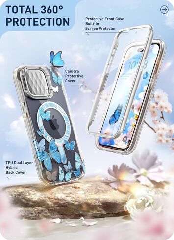 i-Blason Cosmo Magnetic for iPhone 15 Pro Max Case with Camera Cover Stand [MagSafe Compatible] Slim Full-Body Phone Case for iPhone 15 Pro Max with Built-in Screen Protector & Kickstand (Marble) in Saudi Arabia