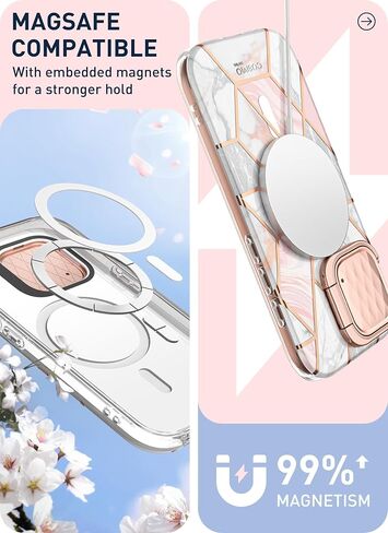 i-Blason Cosmo Magnetic for iPhone 15 Pro Max Case with Camera Cover Stand [MagSafe Compatible] Slim Full-Body Phone Case for iPhone 15 Pro Max with Built-in Screen Protector & Kickstand (Marble) in Saudi Arabia