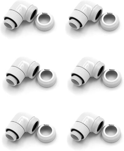 Osprey 6 Pack G1/4" Thread Male to Female Compression Fittings, Brass and Nickel 90° Rotary Extender Fitting, Fitting Adapter Connecter for Computer Water Cooling System (White, 14MM OD) in Saudi Arabia
