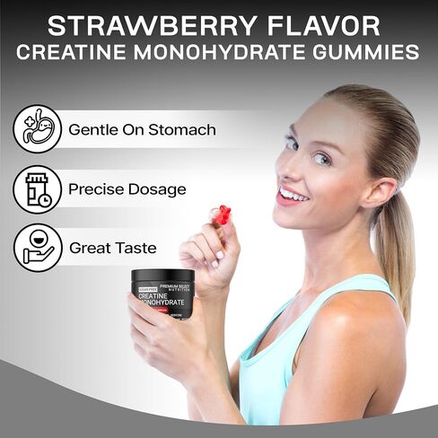 Creatine Monohydrate Gummies Strawberry for Men & Women, 100% Pure Creatine Gummies, 5g per Serving + Vegan, Sugar Free, No Bloat + Strength, Energy, Muscle Recovery + Growth & Booty Gain - 120 Count in Saudi Arabia