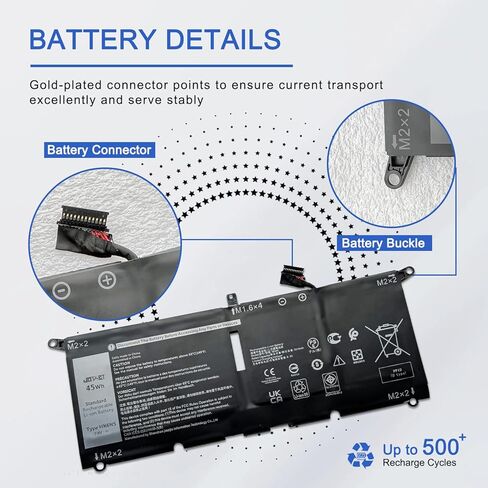 بطارية كمبيوتر محمول HK6N5 DXGH8 متوافقة مع Dell XPS 9370 9380 Inspiron 5390 5391 7490 Vostro 5390 5391 Series Notebook 0DXGH8 0H754V DGV24 0DGV24 WDK63 0WDK63 7.6V 45Wh/5618mAh in Kuwait