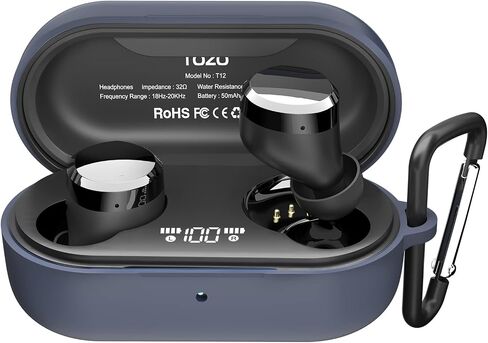 TOZO T12 Protective Silicone Case Shockproof Soft Skin Cover for TOZO T12 Earbuds with Front LED Visible and Keychain Black in Saudi Arabia