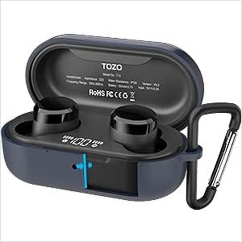 TOZO T12 Protective Silicone Case Shockproof Soft Skin Cover for TOZO T12 Earbuds with Front LED Visible and Keychain Black in Saudi Arabia