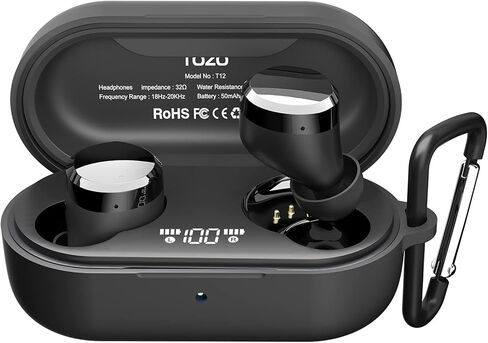TOZO T12 Protective Silicone Case Shockproof Soft Skin Cover for TOZO T12 Earbuds with Front LED Visible and Keychain Black in Saudi Arabia
