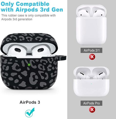 حافظة Airpods 3 من السيليكون باللون الرمادي الفهد (غير مناسبة للمحترفين)، غطاء معصم Apple Airpod 3 مطرز للفتيات والنساء، حافظة جلدية لعام 2021 AirPod 3 مع سلسلة مفاتيح سوار (رمادي ليوبارد/فهد) in Saudi Arabia