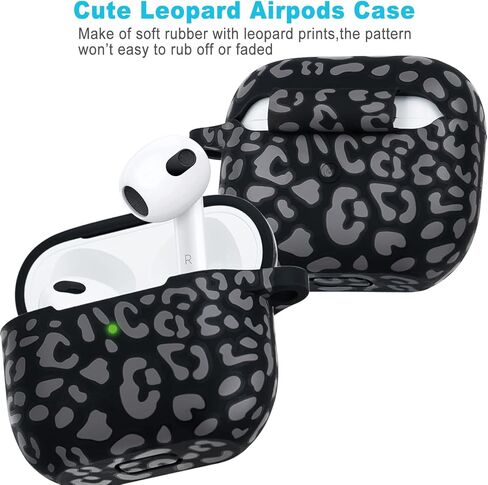 حافظة Airpods 3 من السيليكون باللون الرمادي الفهد (غير مناسبة للمحترفين)، غطاء معصم Apple Airpod 3 مطرز للفتيات والنساء، حافظة جلدية لعام 2021 AirPod 3 مع سلسلة مفاتيح سوار (رمادي ليوبارد/فهد) in Saudi Arabia