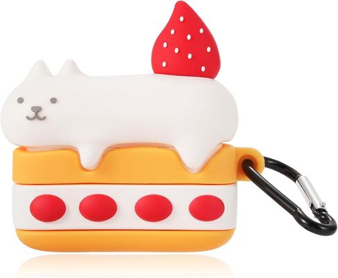 Compatible AirPods Pro Case Shockproof Silicone Leather Full Protective Cover Cute Strawberry Cat Cake Bluetooth Headset Protective Case Soft Case for Women(AirPods Pro/Airpods pro2) in Saudi Arabia