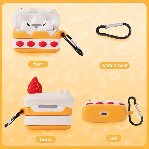 Compatible AirPods Pro Case Shockproof Silicone Leather Full Protective Cover Cute Strawberry Cat Cake Bluetooth Headset Protective Case Soft Case for Women(AirPods Pro/Airpods pro2) in Saudi Arabia
