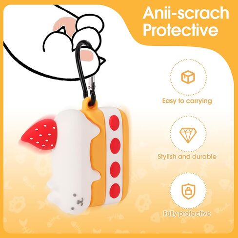 Compatible AirPods Pro Case Shockproof Silicone Leather Full Protective Cover Cute Strawberry Cat Cake Bluetooth Headset Protective Case Soft Case for Women(AirPods Pro/Airpods pro2) in Saudi Arabia